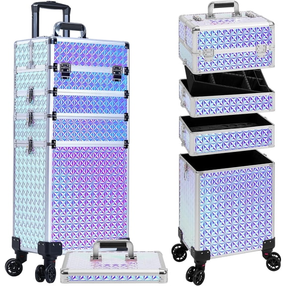 5 in 1 Rolling   Case  Case  Wheels Large  Organizer Travel Cart for Hairstylist Artist  Beauty Salon Barber,