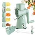 thumbnail image 1 of 5-in-1 Rotary Cheese Grater Vegetable Slicer, 5 Interchangeable Blades Food Shredder with Anti-Slip Reinforced Suction Base, Kitchen Mandoline Chopper with Blade Storage Box (Green), 1 of 7