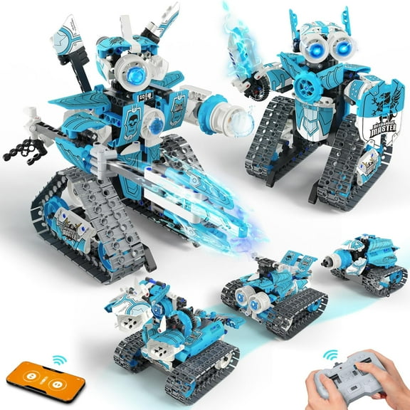 5 in 1 STEM RC Robot Building Kit, 408PCS APP & Remote Control Blocks DIY Engineering Robotics, Erector Science Set, Educational Building Gift