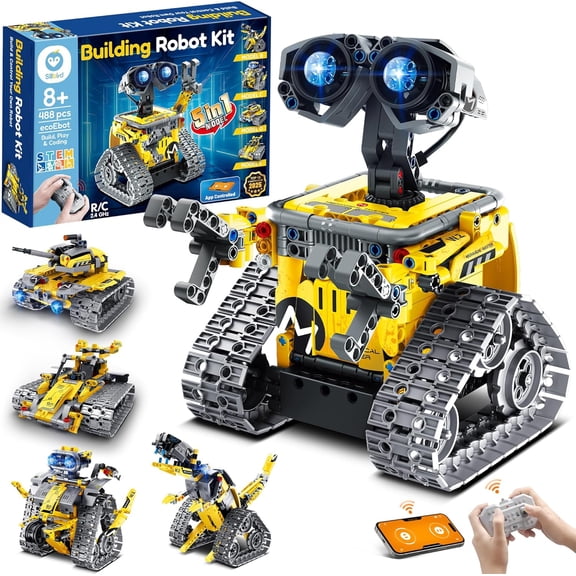 5-in-1 STEM Robot Building Kit, 488 PCS Buildable Blocks, Remote Control & Coding Robotic Set, Ideal Birthday & Holiday STEM Gift