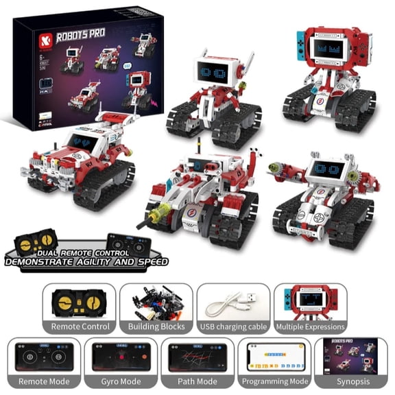 5-in-1 STEM Robot Building Kit K96167 with App & Remote Control, Programmable DIY Robot Toy, Educational Building Blocks for Kids Ages 6+