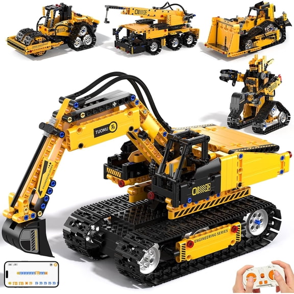 5-in-1 STEM Robot Building Kit for Kids Ages 6-14, 535-Piece Remote Control and App Controlled Engineering Building Set, DIY Excavator, Bulldozer, Road Roller, Truck and Robot Toy
