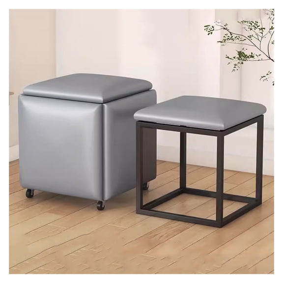 5 in 1 Seating Cube with Swivel Casters,Leather Stackable Sofa Chair Stool Nesting Ottoman Stool Movable Footstool Dressing Chair for Living Room