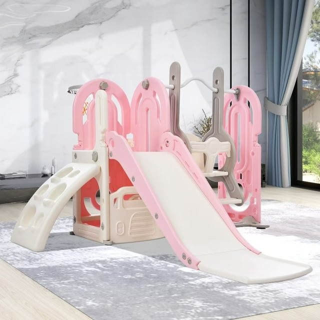 5-in-1 Slide and Swing Set, Toddler Slide Swing Set, Freestanding Slide ...