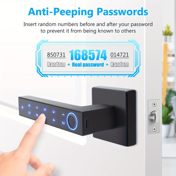 5-in-1 Smart Door Lock with 2 IC Cards, Unlock via Fingerprint/IC Card/Passcode/App/Mechanical Key, Easy Installation Security Lock for Home, Apartment & Office Entry