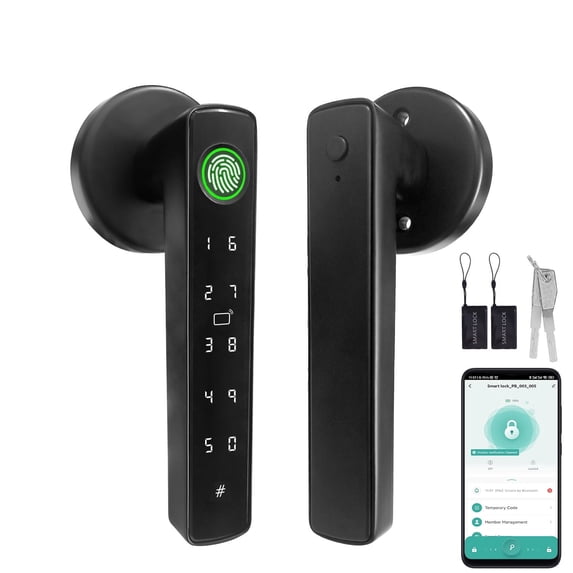 5-in-1 Smart Door Lock with Fingerprint, Key, Passcode, IC Card & App – Easy Installation, Keyless Entry Handle with Auto-Lock & Bluetooth – Ideal for Bedroom, Renters, Apartments, Hotels