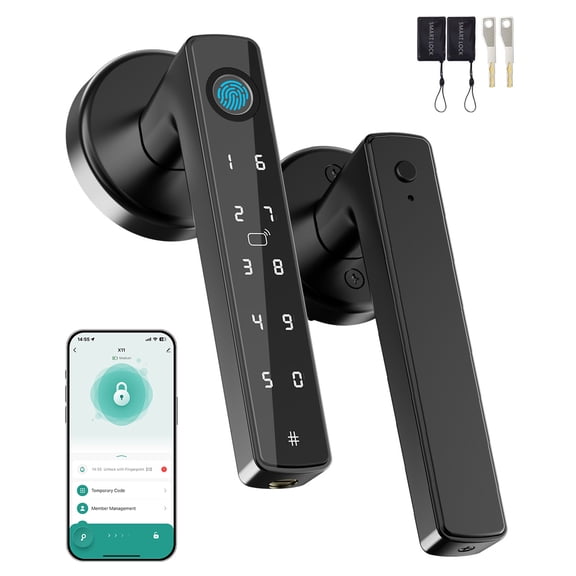 5-in-1 Smart Fingerprint Door Lock – App, IC Card, Password & Key Unlock, Keyless Entry Door Knob with Keypad for Bedroom, Office, Apartment