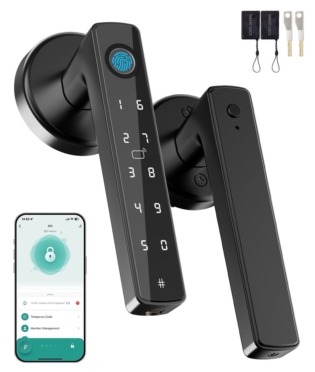 Smart Fingerprint Door Lock, 5-in-1 Keyless Entry Door Handle with Keypad & App for Bedroom Home Office