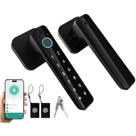 5-in-1 Smart Fingerprint Door Lock,Keyless Entry Digital Knob, Bluetooth App Control, Card and Key, Biometric Door Knob with Handle, Easy to Install for Exterior, Interior, Bedroom Doors