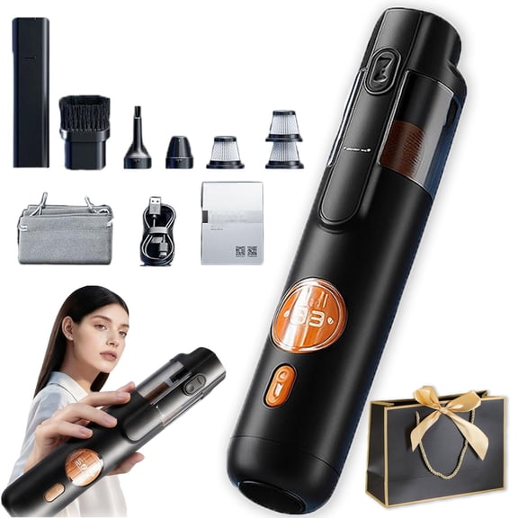 5-in-1 Smart Handheld Vacuum Cleaner, Cordless Mini Vacuum with 15kPa Strong Suction, Rechargeable Type-C Portable Dust Cleaner for Home, Car, Sofa, Inflatable Pump Function (Black Set Edition)