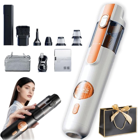 5-in-1 Smart Handheld Vacuum Cleaner, Cordless Mini Vacuum with 15kPa Strong Suction, Rechargeable Type-C Portable Dust Cleaner for Home, Car, Sofa, Inflatable Pump Function (White Set Edition)
