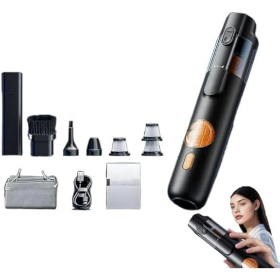 5-in-1 Smart Handheld Vacuum Cleaner Kit, Cordless Mini Vacuum with 15kpa Strong Suction, Rechargeable Type-C Portable Dust Cleaner, 5 Handy Attachments, for Home, Car, Sofa (Black, Premium)