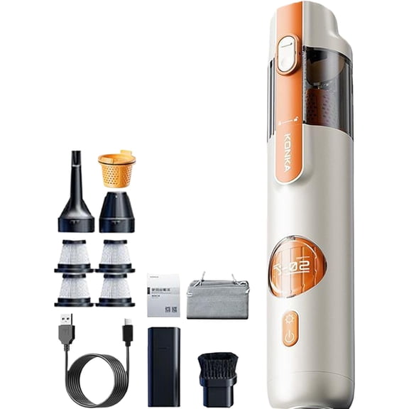 5-in-1 Smart Handheld Vacuum Cleaner Kit, Inflatable Pump Function, Cordless Mini Vacuum with 15kPa Strong Suction, Rechargeable Type-C Portable Dust Cleaner for Home, Car, Sofa (White)Z