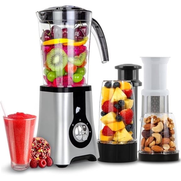 5-in-1 Smoothie Blender 42 oz/1.25L, Multi-Functional Mixer, Smoothie Maker, Juicer, with 304 Stainless Steel , , Dishwasher Safe, Includes 3 Blender Cups & 2 Travel Bottles