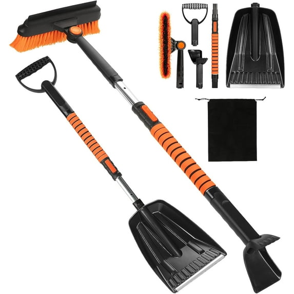 5-in-1 Snow Shovel Kit, Car Replaceable Rotatable Head Snow Removal Brush Kit with Ergonomic D-Handle for Car Snow Brush & Shovel Maintenance black