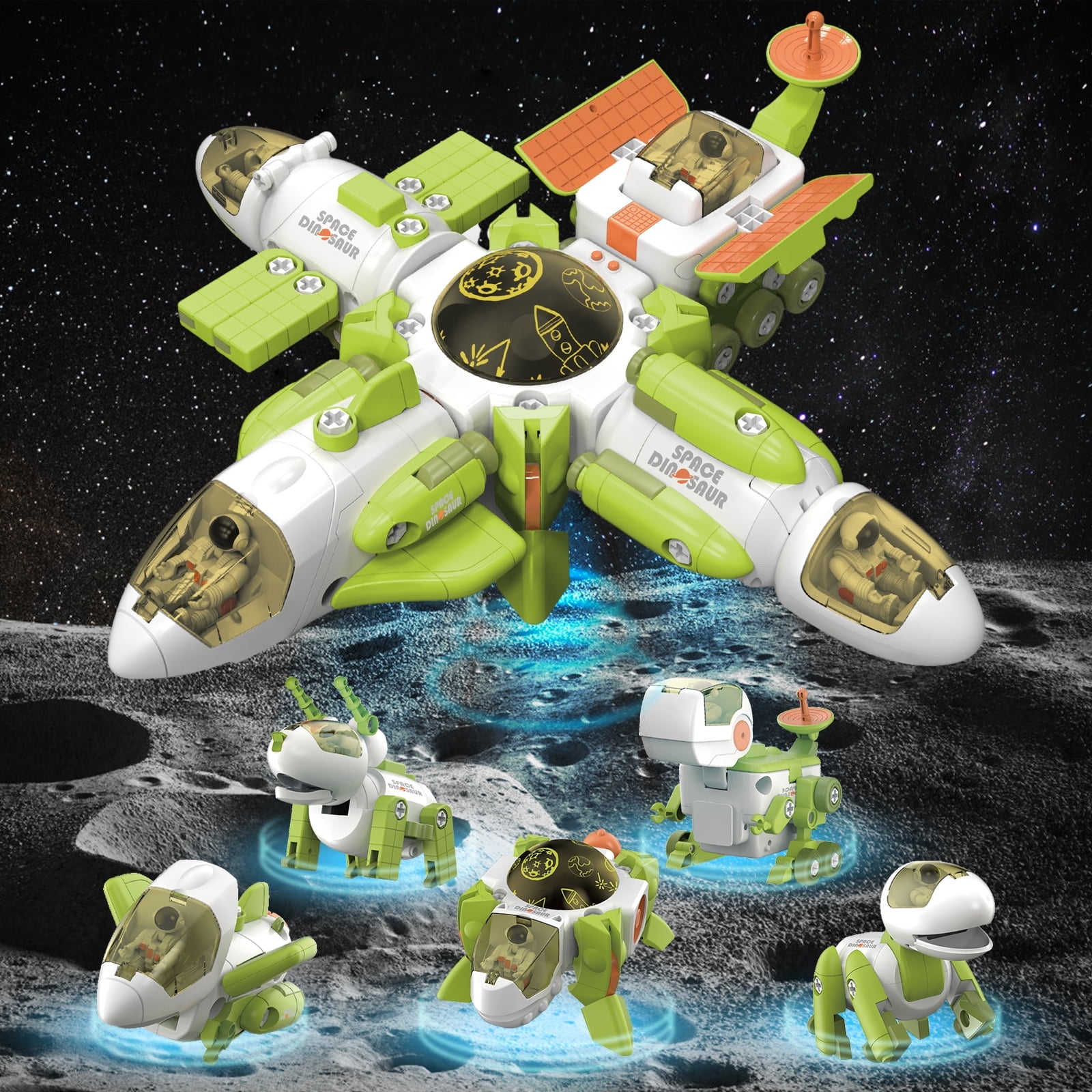 TQJ 5-in-1 Space Dinosaur Transforming Toys for 5+ Boys and Girls