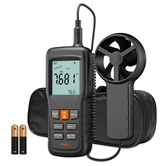 5-in-1 Split Anemometer for Wind Flow, Speed, Temp, Level, Windchill, Air Flow Meter with Big Backlit Screen, Wind Meter Supports Data Storage, Tripod Socket for HVAC Drone Sailing Hunting