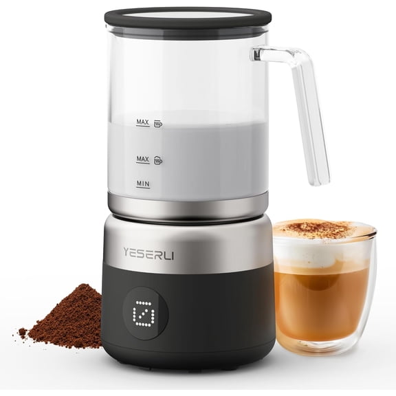 5-in-1 Split Glasscup Electric Milk Frother 14oz One-Touch Foam Maker & Steamer for Latte Cappuccino Hot Chocolate 600W Automatic Milk Warmer & Cold Froth Dishwasher-Safe Glasscup BPA Free