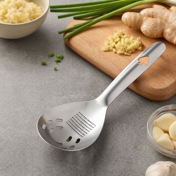 5-in-1 Stainless Steel Cooking Spoon | Multifunctional Stainless Steel Spoon for Grating Ginger and Garlic