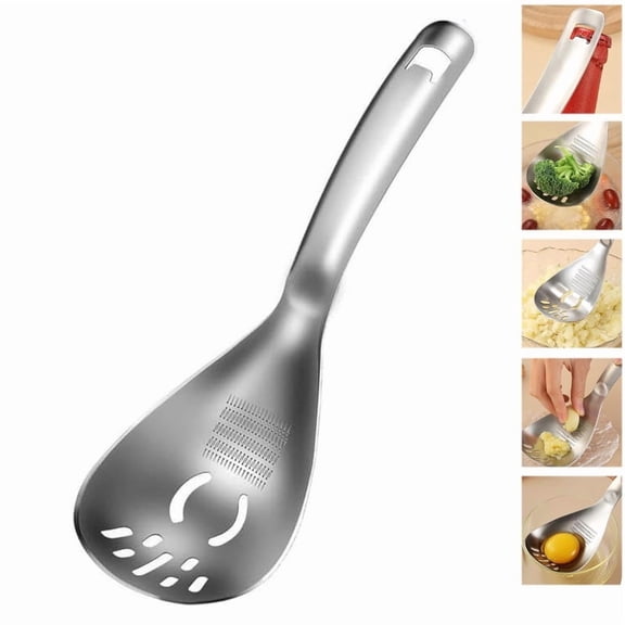 5-in-1 Stainless Steel Cooking Spoon, Multipurpose Grinding Spoon, 304 Stainless Steel Garlic Ginger Crusher Spoon for Home Kitchen