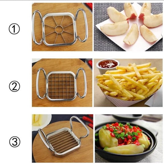 5-in-1 Stainless Steel French Fry Cutter & Potato Slicer - Interchangeable Blade Kitchen Tool Weird Kitchen Gadgets - Manual Vegetable Chopper for Apple, Carrot & Crinkle Fries