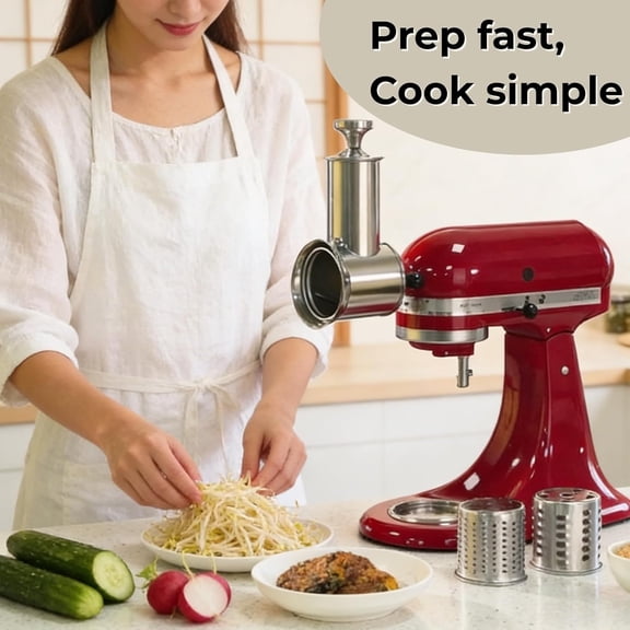 5-in-1 Stainless Steel Slicer Shredder Attachment for Mixers with 5 Blades