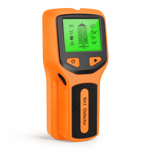 5-in-1 Stud Finder Wall Scanner, Electronic Stud Detector for Wood Metal AC Wire and Pipes, LCD Display Wall Finder with Audio Alarm, 1-Pack, Orange