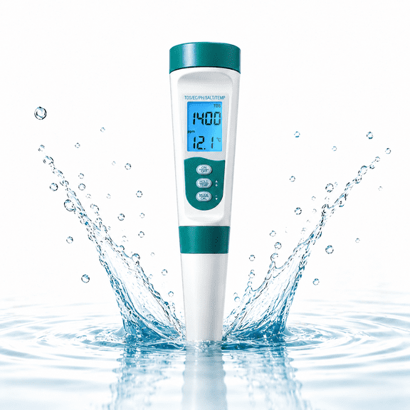 5-in-1 TDS Digital Water Quality Analyzer - Accurately measures pH, conductivity, total dissolved solids, salinity, and temperature. Measurement range: 0-9999 ppm. Suitable for testing drinking water