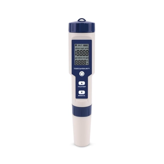5 in 1 TDS/EC/PH/Salinity/Temperature Meter Digital Water Quality Monitor Tester for Pools, Drinking Water, Aquariums ,Accurate - WHITE_NO BACKLIGHT