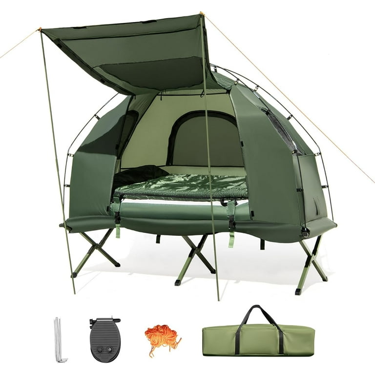 5 in 1 Tent Cot Off The Ground Tent with Air Mattress Sleeping Bag Pillow Canopy Zippered Mesh Windows Carry Bag Elevated Tent for Camping