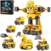 Transforming Robot Toys, 5-in-1 Robot Construction Vehicles Set, DIY Construction Toys Truck Take Apart Toys, STEM Educational Toys for Boys Girls, Yellow