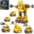 thumbnail image 1 of Transforming Robot Toys, 5-in-1 Robot Construction Vehicles Set, DIY Construction Toys Truck Take Apart Toys, STEM Educational Toys for Boys Girls, Yellow, 1 of 8
