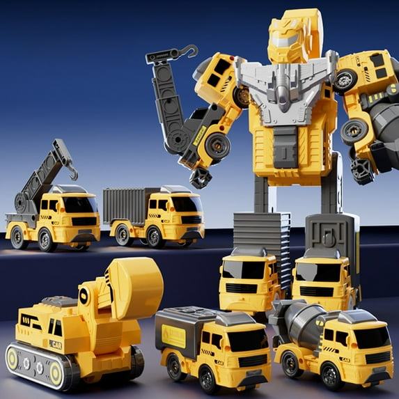 5-in-1 Transforming Dinosaur Toys - Robot Action Figures for 3-6 Boys,Construction Vehicle Transformer Toy Set with Fire Truck Excavator Bulldozer,Christmas Birthday Gift for Kids Age 5-10