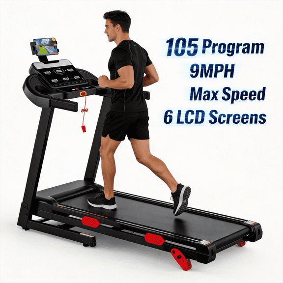 5 in-1 Treadmill with 9MPH, 3.5 Incline Treadmill for Home,96+5+3+1 Programs, 320LBS Capacity, 6 LCD Screens, Smart APP Control, Exercise Treadmill Running Walking Machine with Knee Straps