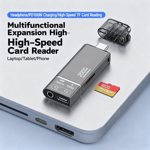 5-in-1 USB C Hub for MacBook/iPhone: 100W PD Charging, Card Reader, 3.5mm Audio