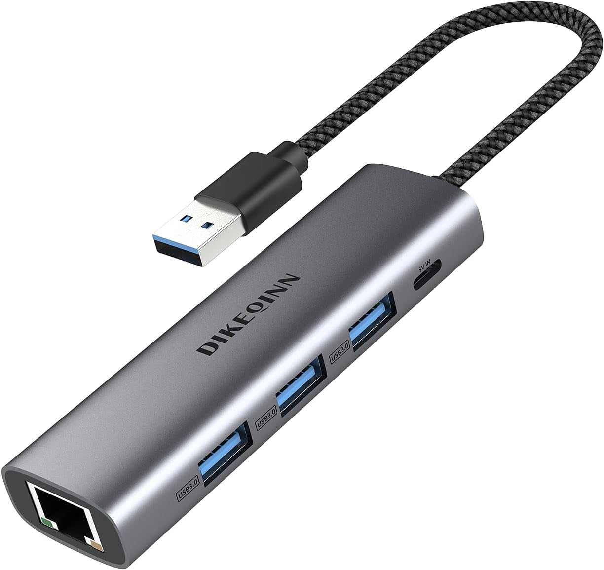 5-in-1 USB C or USB A Hub with Gigabit Ethernet, Aluminum Type-C to RJ45 Adapter, 3 USB 3.0 Ports & 5V Power Port, for MacBook Pro/Air, Dell XPS, Surface, PC