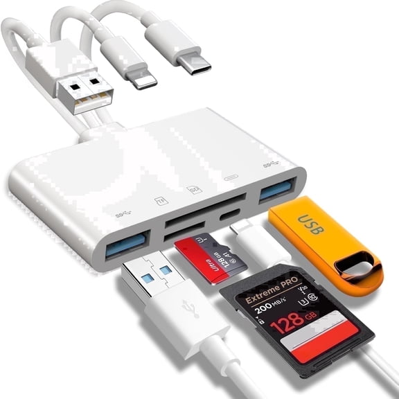 5-in-1 USB-C & USB OTG Memory Card Reader for iPhone, iPad, Android & PC, SD & Micro SD Adapter Compatible With Apple, Samsung and Windows