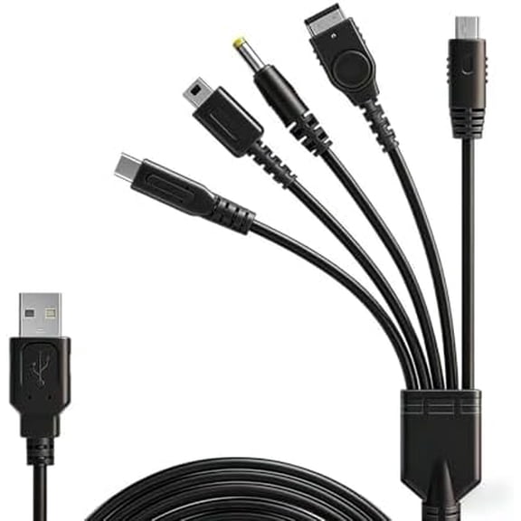 5-in-1 USB charging cable, multifunctional USB fast charging cable, compatible with Lite/NDS/New 3DS XL/3DS XL/3DS/2DS/DSi XL/Wii U/GBA SP(Gameboy Advance SP)/PSP 1000/2000/3000 Waiting (3.7FT)