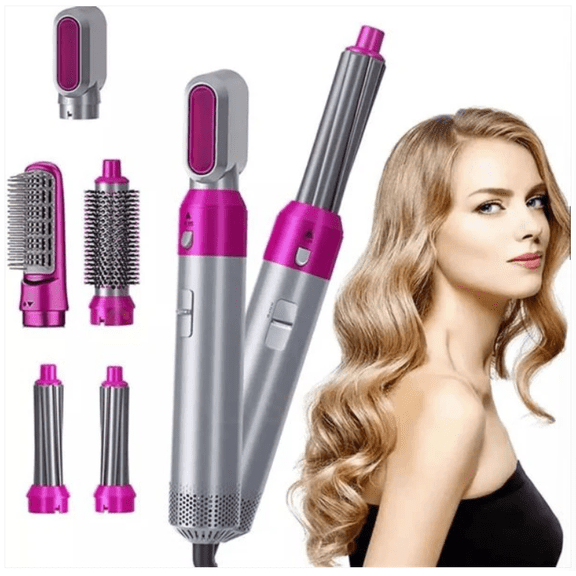 5-in-1 Volumizing Hair Styler - Blow Dryer Brush with Detachable Head for Straightening, Curling, Drying, Combing & Styling