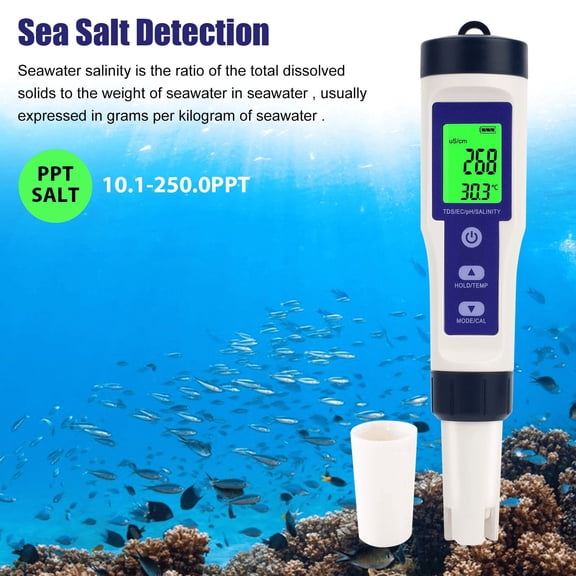 5-in-1 Waterproof Digital Salinity Meter – LCD Display for TDS EC Temperature & Water Quality Measurement
