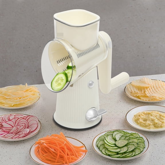 5 in 1 White Vegetable Chopper, Kitchen Vegetable Cutter, Manual Tabletop Vegetable Cutting Tool with 5 Blades