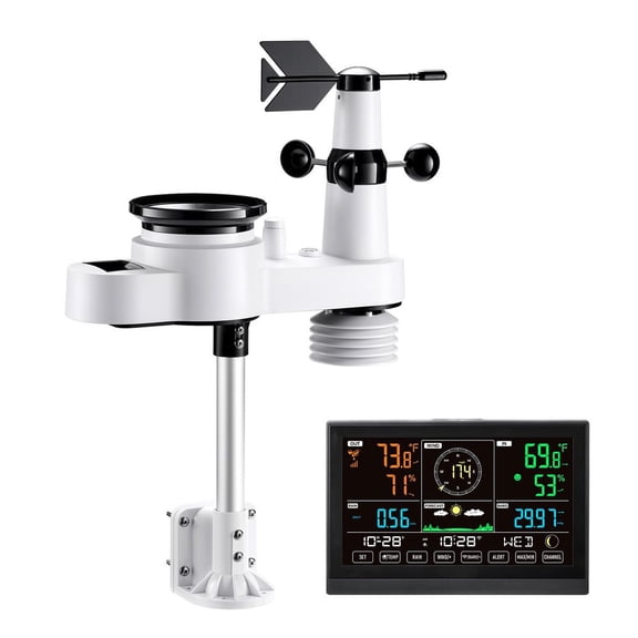 5-in-1 Wi-Fi Weather Station, 7.5-Inch VA Display, Wireless Solar Powered Outdoor Sensor, Rain Gauge, Indoor Outdoor for Weather Forecast, Wind Speed Direction, Temperature, Humidity, Rainfall