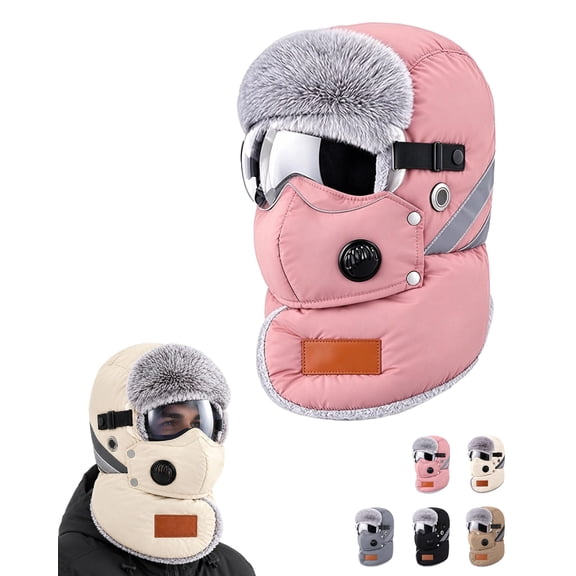 5-in-1 Winter Hat with Goggles, Fleece Hat and Neck Warmer, Balaclava Face Cover for Men and Women, Outdoor Cycling and Skiing