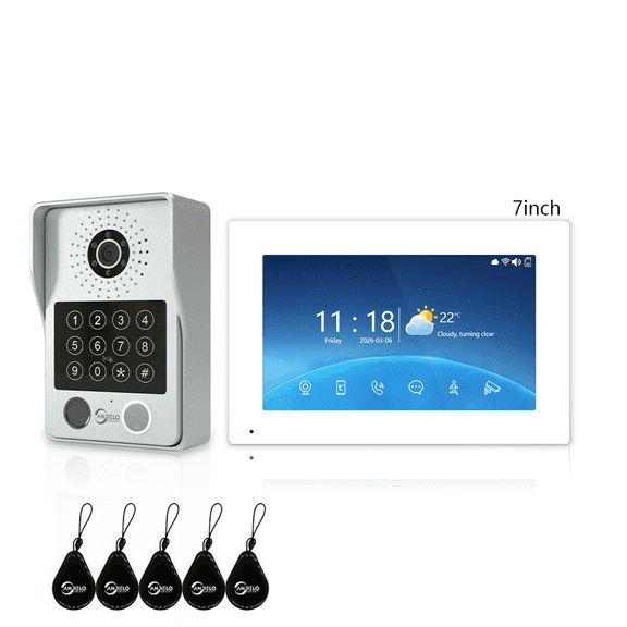 5-in-1 Wired Video Intercom Doorbell, 7 Inch Capacitive Touch Display Tuya Smart Life APP Remote Unlock 2MP Camera IR Night Vision Motion Detection Alarm Leave Message Digital Frame TF Card Recording