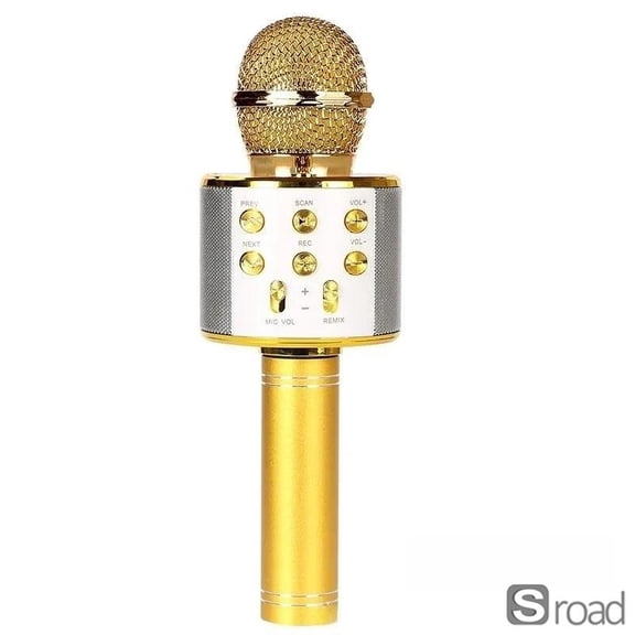 5-in-1 Wireless Bluetooth Karaoke Microphone With Speaker, Portable PA System With Voice Effects For Home Party Singing & Meetings,Gold