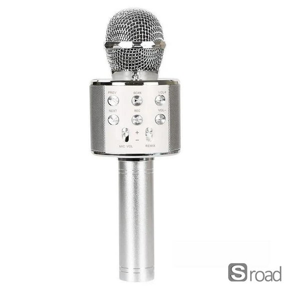 5-in-1 Wireless Bluetooth Karaoke Microphone With Speaker, Portable PA System With Voice Effects For Home Party Singing & Meetings,Silver