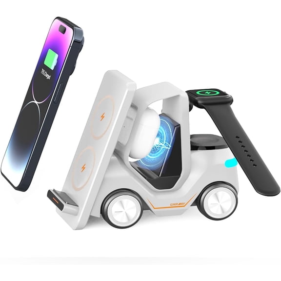 5-in-1 Wireless Charging Station Compatible with iPhone/Apple Watch/AirPods/Android Phones, Fast Charging & Smart Protection, All-in-One Desktop Portable Charger Dock (White)