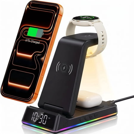 2026 Traveling Wireless Charger - ETEPEHI 5 in 1 Fast Charging Station with Night Light, Charging Dock Compatible with iPhone 17 16 15 14 13 12 Pro Max Plus & Air pods 4 3 2 Pro