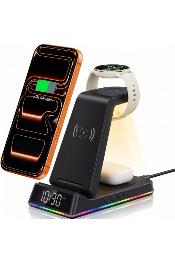 2026 Traveling Wireless Charger - ETEPEHI 5 in 1 Fast Charging Station with Night Light, Charging Dock Compatible with iPhone 17 16 15 14 13 12 Pro Max Plus & Air pods 4 3 2 Pro