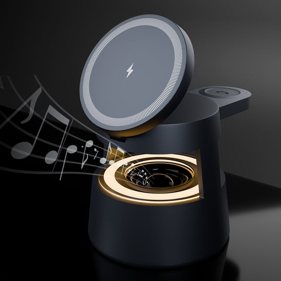 5-in-1 Wireless Charging Station with Speaker & Night Light, 15W Fast Magnetic Charger for iPhone 16-11, Apple Watch 9-2, AirPods Pro 3-2